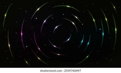 Universe Outer Space Abstract Gradient Poster, Background, and Banner Featuring Starling Light Design and Circular Line Patterns Vector.