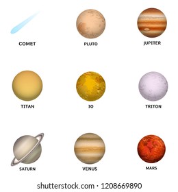 Universe planet icon set. Realistic set of universe planet vector icons for web design isolated on white background