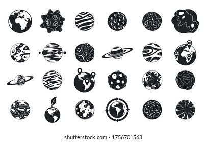 Conjunto de iconos del planeta universal. Conjunto simple de iconos vectoriales del planeta del universo para diseño web aislados en fondo blanco