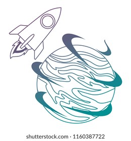 universe planet with rocket flying
