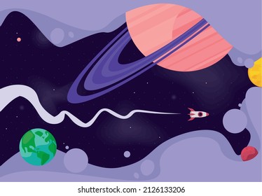 universe planets and rocket poster