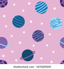 Universe With Planets Seamless Pattern. Vector Illustration