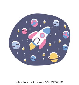 Universe and rocket illustration, planet, outer space, solar system