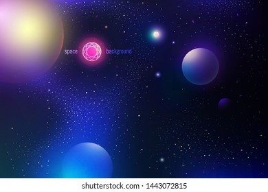 Universe scene with planets, stars and galaxies in outer space showing the beauty of space exploration. Other planets and distant stars and nebulas in the background. - Векторная графика
