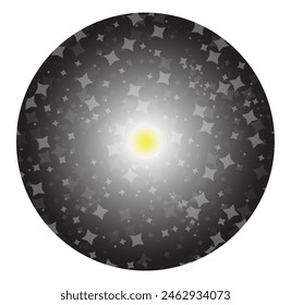 Universo en una esfera con estrellas y un Sol en el centro 