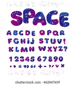 Universe Space Color Alphabet Typeface. Kid Font Element Set. Child Style ABC Vector Illustration.