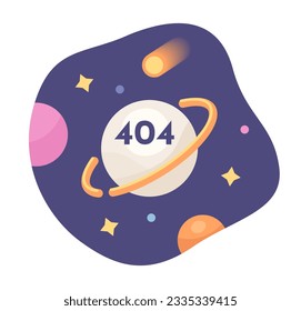 Universe and space exploration error 404 flash message. Planet and falling asteroid. Empty state ui design. Page not found popup cartoon image. Vector flat illustration concept on white background