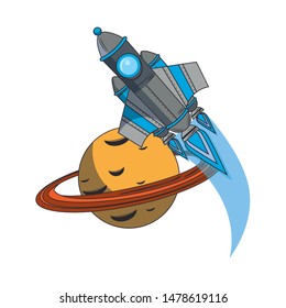 universe space galaxy astronomy science spaceship rocket taking off from planet cartoon vector illustration graphic design vector illustration graphic design