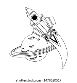 universe space galaxy astronomy science spaceship rocket taking off from planet cartoon vector illustration graphic design vector illustration graphic design