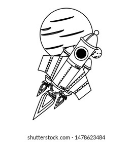 universe space galaxy astronomy science spaceship rocket taking off from planet cartoon vector illustration graphic design vector illustration graphic design