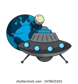 universe space galaxy astronomy science spaceship taking off from planet cartoon vector illustration graphic design vector illustration graphic design