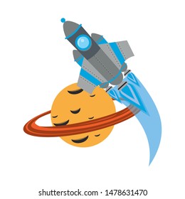 universe space galaxy astronomy science spaceship rocket taking off from planet cartoon vector illustration graphic design vector illustration graphic design