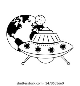 universe space galaxy astronomy science spaceship taking off from planet cartoon vector illustration graphic design vector illustration graphic design
