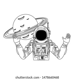 universe space galaxy astronomy science astronaut with planet cartoon vector illustration graphic design