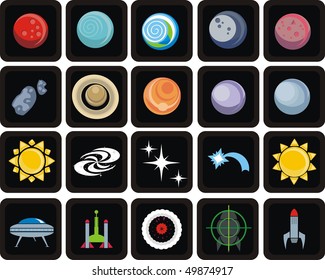 Universe space icon set. Planets solar system