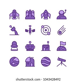 Universe space icon set vector isolated with purple accent, suitable for your astronomy content