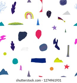Universe Space Planet Star seamless pattern moon rainbow travel cosmos astronomy inspiration graphic design typography element. Hand written postcard. Cute simple vector paper cutout collage style