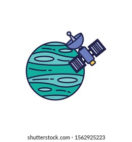 universe space satellite with planet fill style vector illustration design