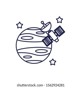 universe space satellite with planet line style icon vector illustration design