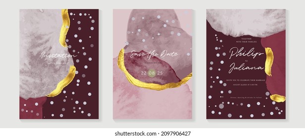 ฆtars and universe themed wedding invitation vector template collection. Gold and luxury save the dated card with watercolor and gold sparkles and brush texture. Starry night cover design background.