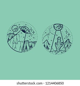 Universe UFO hand drawn vector illustration