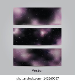 Universe vector banners. Three different banners - space backgrounds for website or presentation. Banners with purple Milky Way.