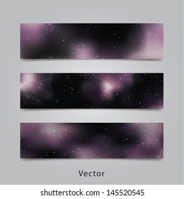 Universe vector banners. Three different banners - space backgrounds for website or presentation. Banners with purple Milky Way.