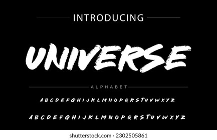 Universe vector brush style font, alphabet, typeface