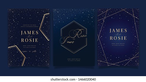 Universe Wedding Invitation, Universe Invite Thank You, Rsvp Modern Card Design In Little Star Light In The Sky, Space Vector Elegant Rustic Template