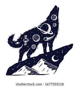 Universe wolf vector illustration design