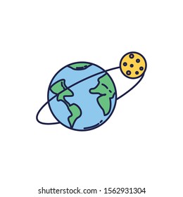 universe world planet with moon fill style vector illustration design
