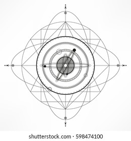 Universe.Solar system. Sacred geometry abstract background. Vector illustration. Abstract mystic sign with geometric shapes. Good design for textile t-shirt print, flyer and posters background.