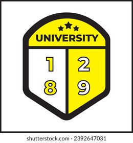 university 1829 illustration vector design with shield and white and yellow colors. suitable for logos, icons, posters, t-shirt designs, stickers, advertisements, companies, concepts, websites.