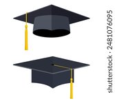 University academic graduation caps with tassel Graduation hat for ceremony. vector illustration in flat style