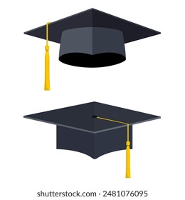 University academic graduation caps with tassel Graduation hat for ceremony. vector illustration in flat style