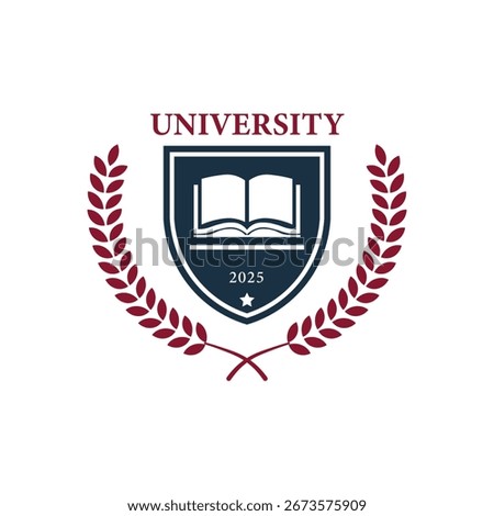 University Academic Laurel Book Shield Vector