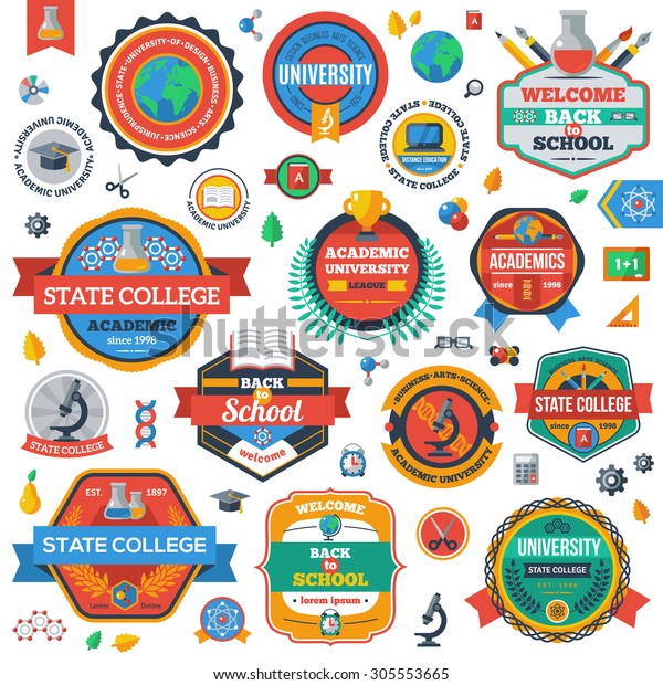 University Academy College Emblems Logos Set Stock Vector Royalty