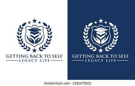 University and academy vector icons. Emblems or shields set for high school education graduates in maritime science, or law. Ribbons and badges of bachelor hat, laurel wreath, Vector Logo Template