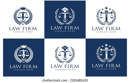 University and academy vector icons. Emblems or shields set for high school education graduates in maritime science, or law. Ribbons and badges of bachelor hat, laurel wreath, Vector Logo Template