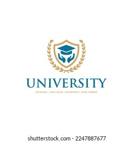 University and academy vector icons. Emblems for high school education graduates in maritime science, or law, laurel wreath, Vector Logo Template