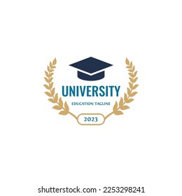 Vektorsymbole der Universität und der Akademie. Embleme für Hochschulabsolventen in Meereswissenschaften oder Rechtswissenschaften, Lorbeerjäger, Vektor-Logo-Vorlage