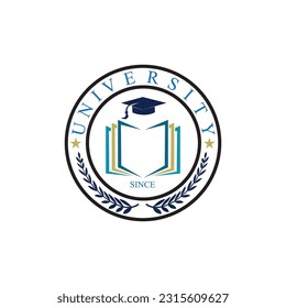 University and academy vector icons. Emblems or shields set for high school education graduates in maritime science, or law. Ribbons and badges of bachelor hat, laurel wreath, Vector Logo Template