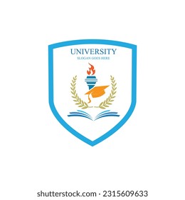 University and academy vector icons. Emblems or shields set for high school education graduates in maritime science, or law. Ribbons and badges of bachelor hat, laurel wreath, Vector Logo Template