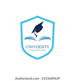 University and academy vector icons. Emblems or shields set for high school education graduates in maritime science, or law. Ribbons and badges of bachelor hat, laurel wreath, Vector Logo Template