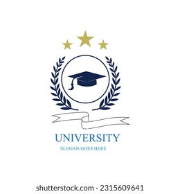 University and academy vector icons. Emblems or shields set for high school education graduates in maritime science, or law. Ribbons and badges of bachelor hat, laurel wreath, Vector Logo Template