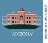 university of arizona main building vector art illustration in eps file for print on caps and uppers, west university, tucson, reid park, armory park, casas adobes, marana, phoenix, arizona university