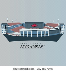 Ilustração do estádio de futebol da Universidade de Arkansas com vetor de porco vermelho no arquivo eps superior. pronto para imprimir a ilustração de alta qualidade. estádio de rúgbi com ilustração de multidão. Distintivo atlético do Arkansas 