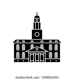 University building black icon concept. University building  vector sign, symbol, illustration.