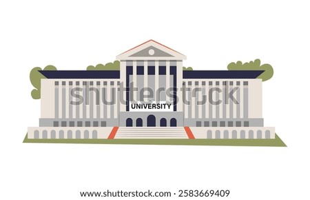 University Building With Classical Architecture In Flat Vector Illustration Symbolizing Higher Education, Knowledge, And Academic Institution, Isolated On White Background