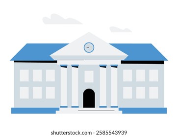 University Building With Classical Columns In Flat Vector Illustration Symbolizing Higher Education, Academic Institution, And Learning, Isolated On White Background